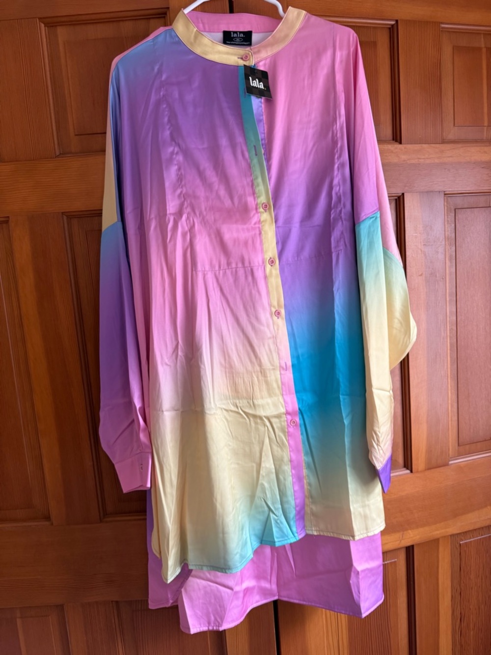 Dressed in LALA satin playsuit pastel rainbow daydream 2X 2-pc set plus size NWT - Picture 2 of 7